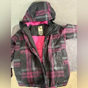 Roxy Kids Plaid Snow Winter Jacket - Black and Pink